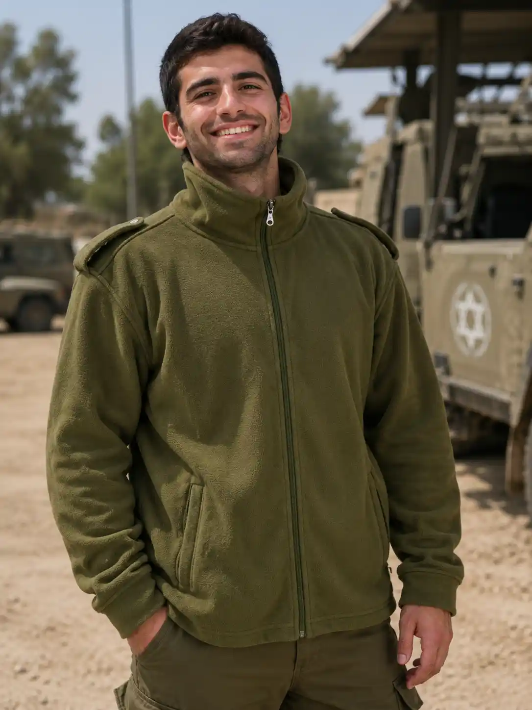 710 - מעיל פליז זית עם כותפות